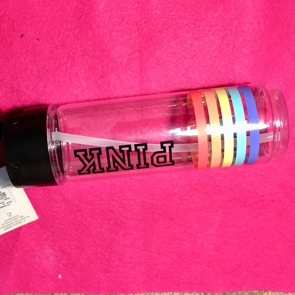 PINK 🌈 rainbow water bottle with reusable straw.